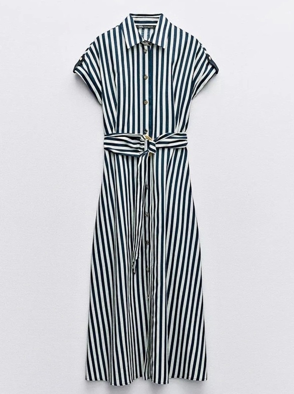 Zara Striped Linen Blend Midi Dress Blue & White
